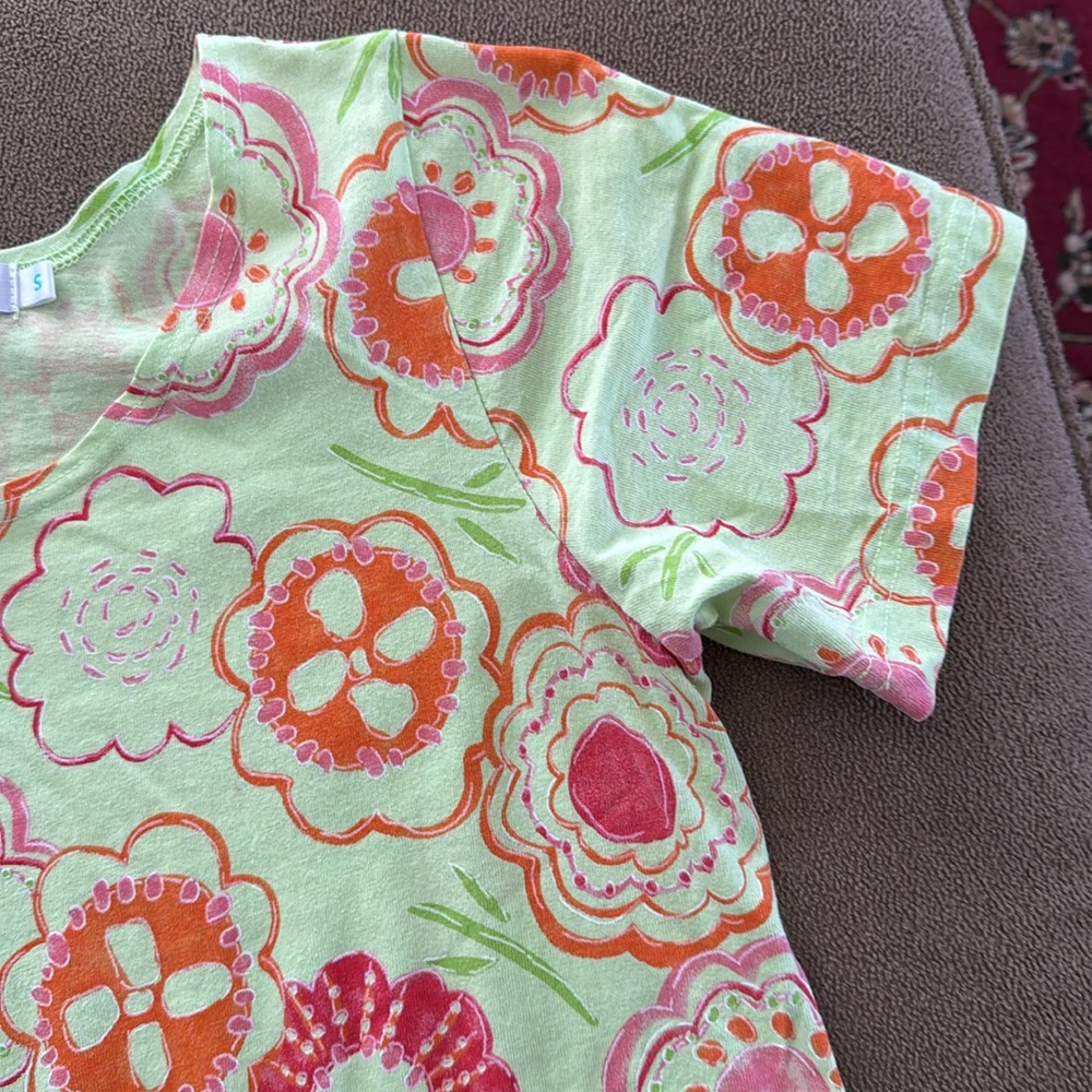 Ladies Small Fresh Produce Dress Size Small Green Pink Orange Floral Cotton (TD) - Picture 4 of 6